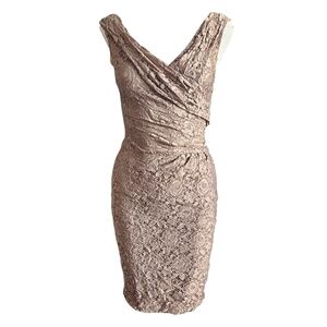 Reiss Lace Cocktail Dress Brown Sheath  V-neck‎ Lined Sz 0 Christmas Party Dress